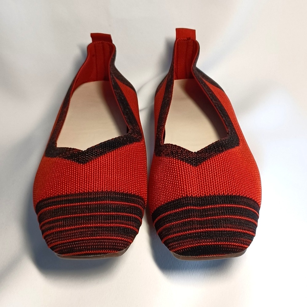 Red And Black Knit Ballet Flats Square Toe Shoes Size 9.5 (41)